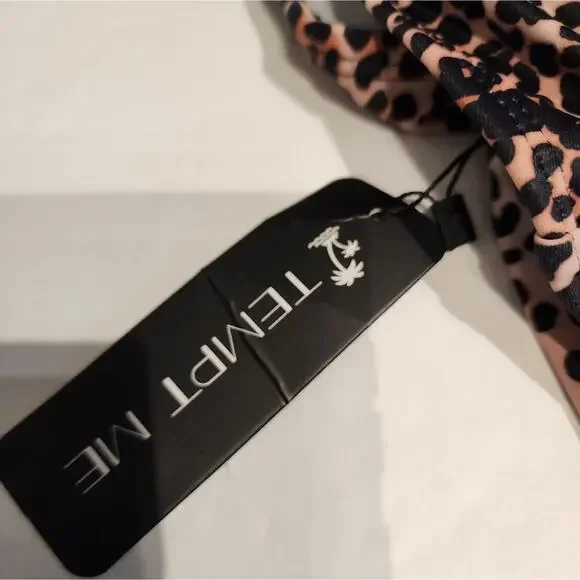 New Cheetah Print One Piece Swimsuit Animal Print Halter Tie 682 Size M - Picture 8 of 9